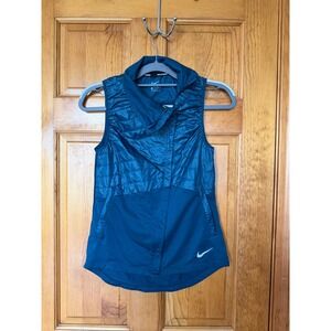 Nike Running Aerolayer Vest Womens XS Teal Blue Quilted Asymmetric Zip Puffer